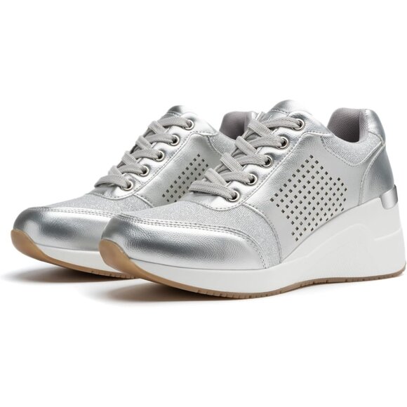 Cestfini Women Silver Wedge High Heeld Lace Up Daily Wear Sneaker for Casual - Picture 8 of 8